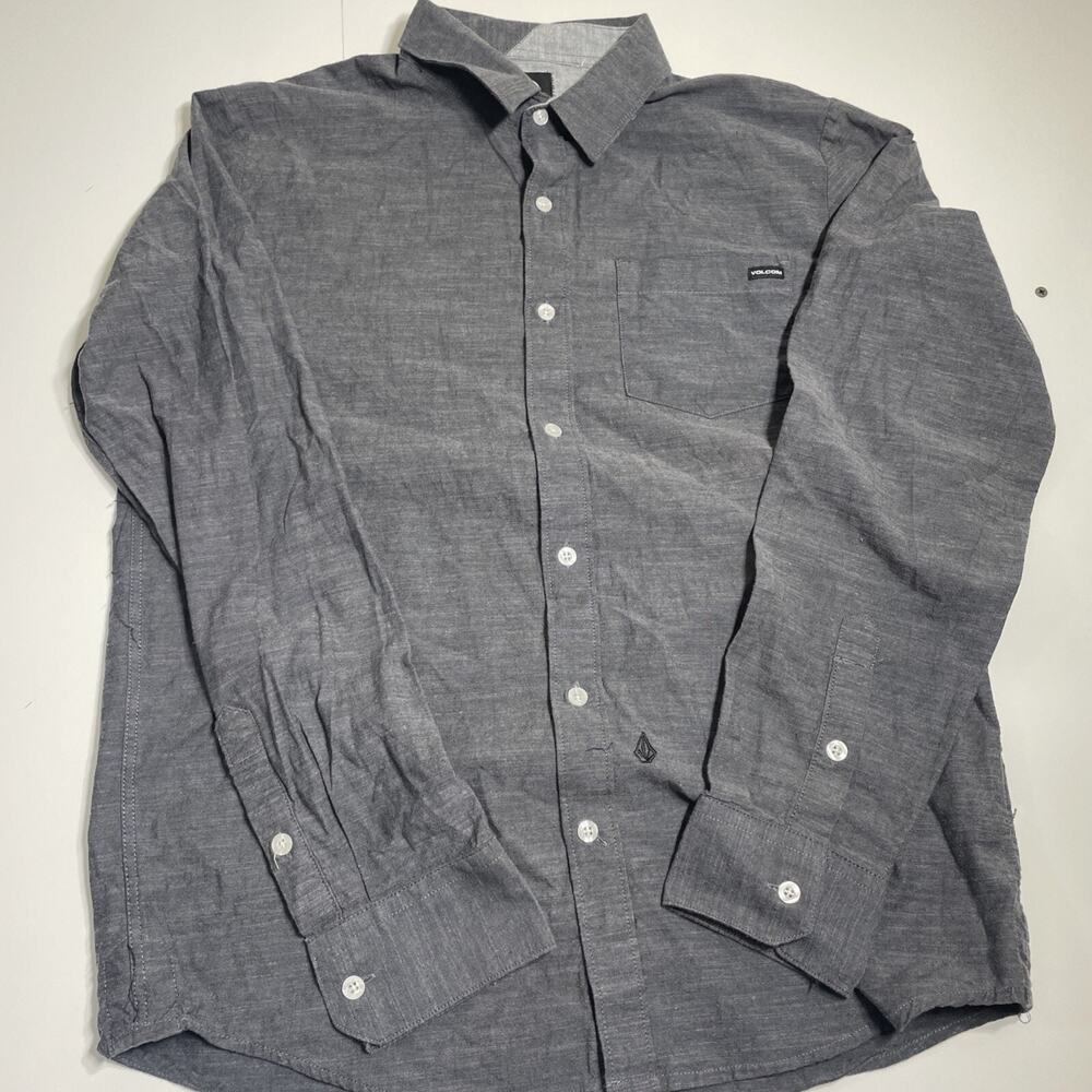Volcom Charcoal Grey Flatts Woven Long Sleeve Button Down Shirt Mens Medium